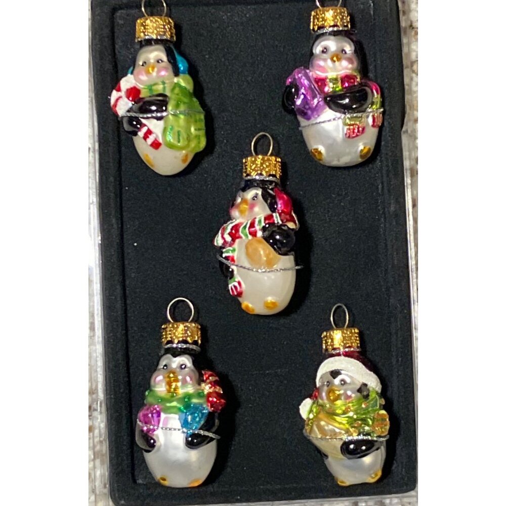 Penguin Glass Ornaments Set of 5 Small Ornaments